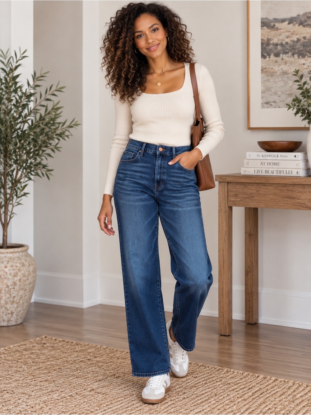 MOTHER Wide-Leg Jeans in Medium Blue Wash